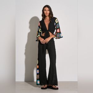 NWT Elan Black With Rainbow Crochet Wide Leg Pant Set - M